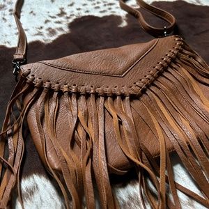 Faux leather fringe shoulder bag